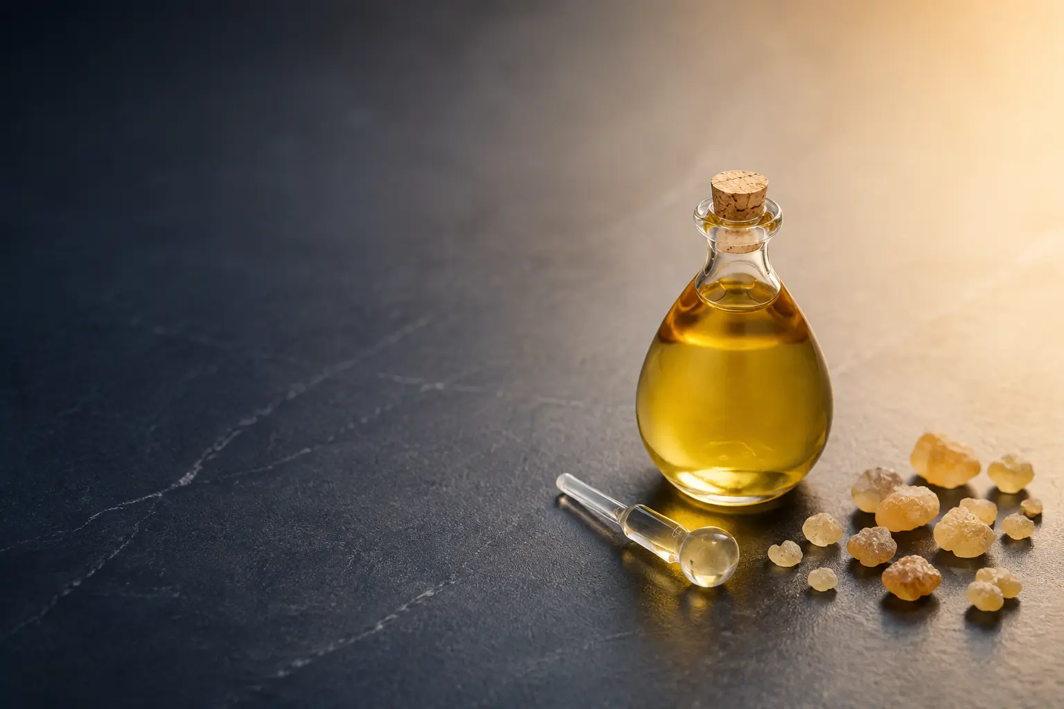 APO golden frankincense serum bottle with resin pieces and glass applicator