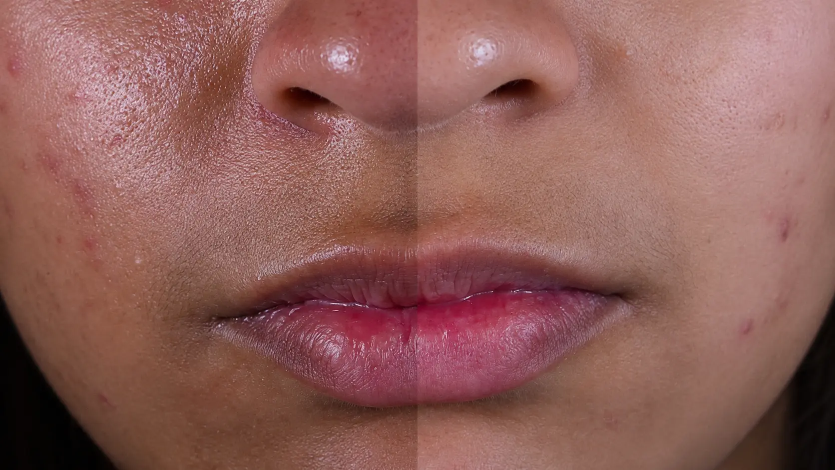 Before and after comparison showing the appearance of skin texture